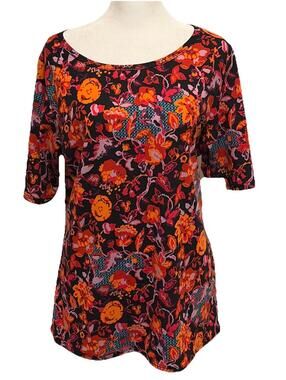 NWT LuLaRoe Gigi SS Orange Red Black Floral Print Fitted Top Size 2XL (20-22)